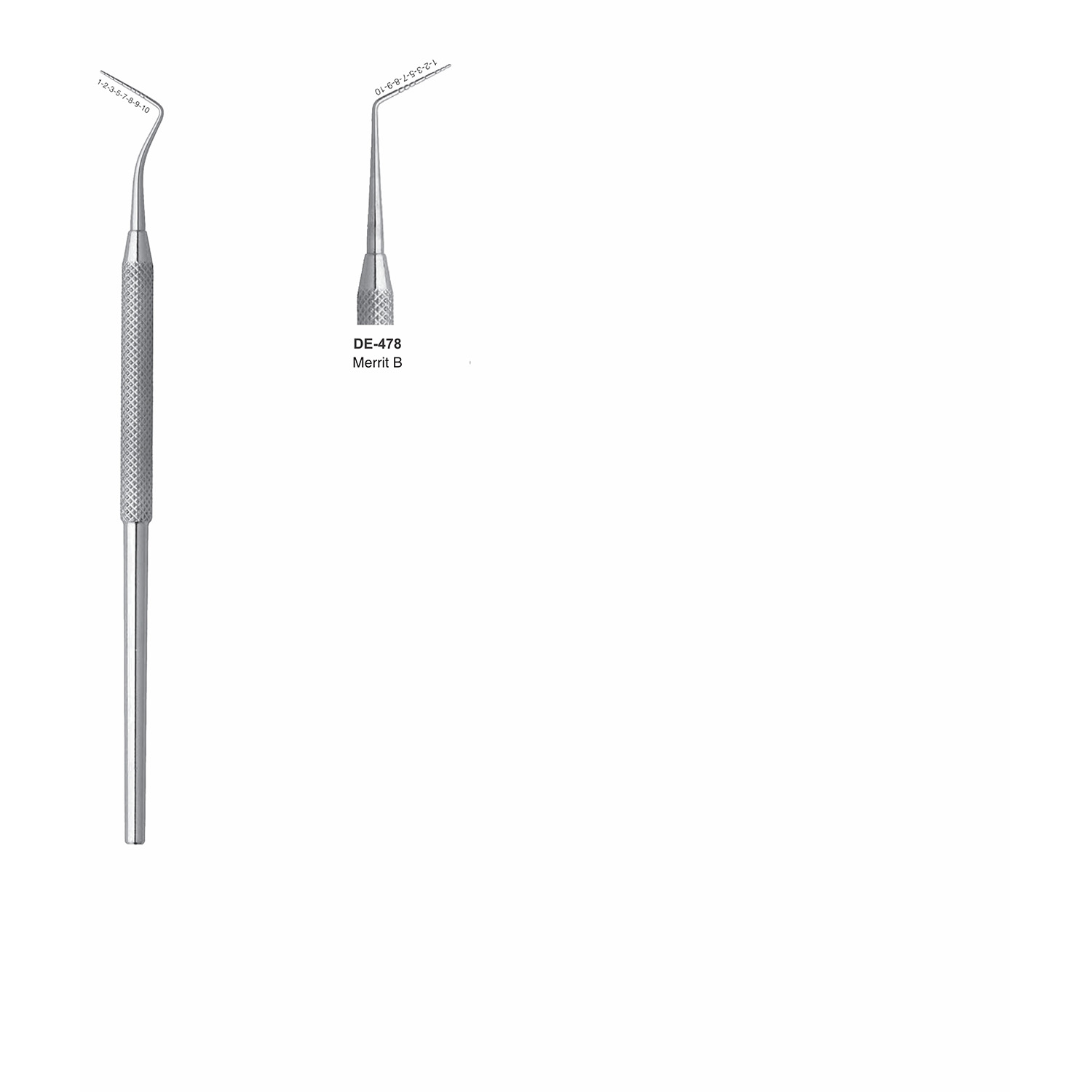 Spitse sonde enkelzijdig Merritt B, massief handvat 6 mm, 150 mm