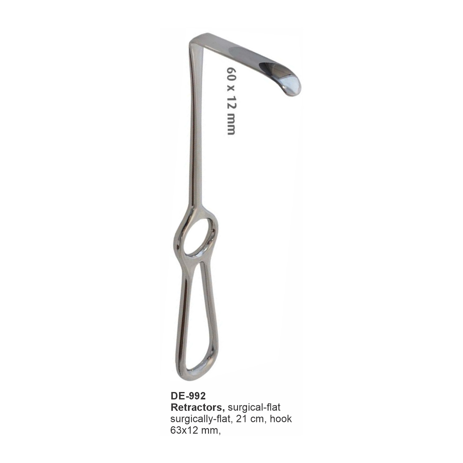 Vlakke chirurgische wondhaak 21 cm, haak 63x12 mm