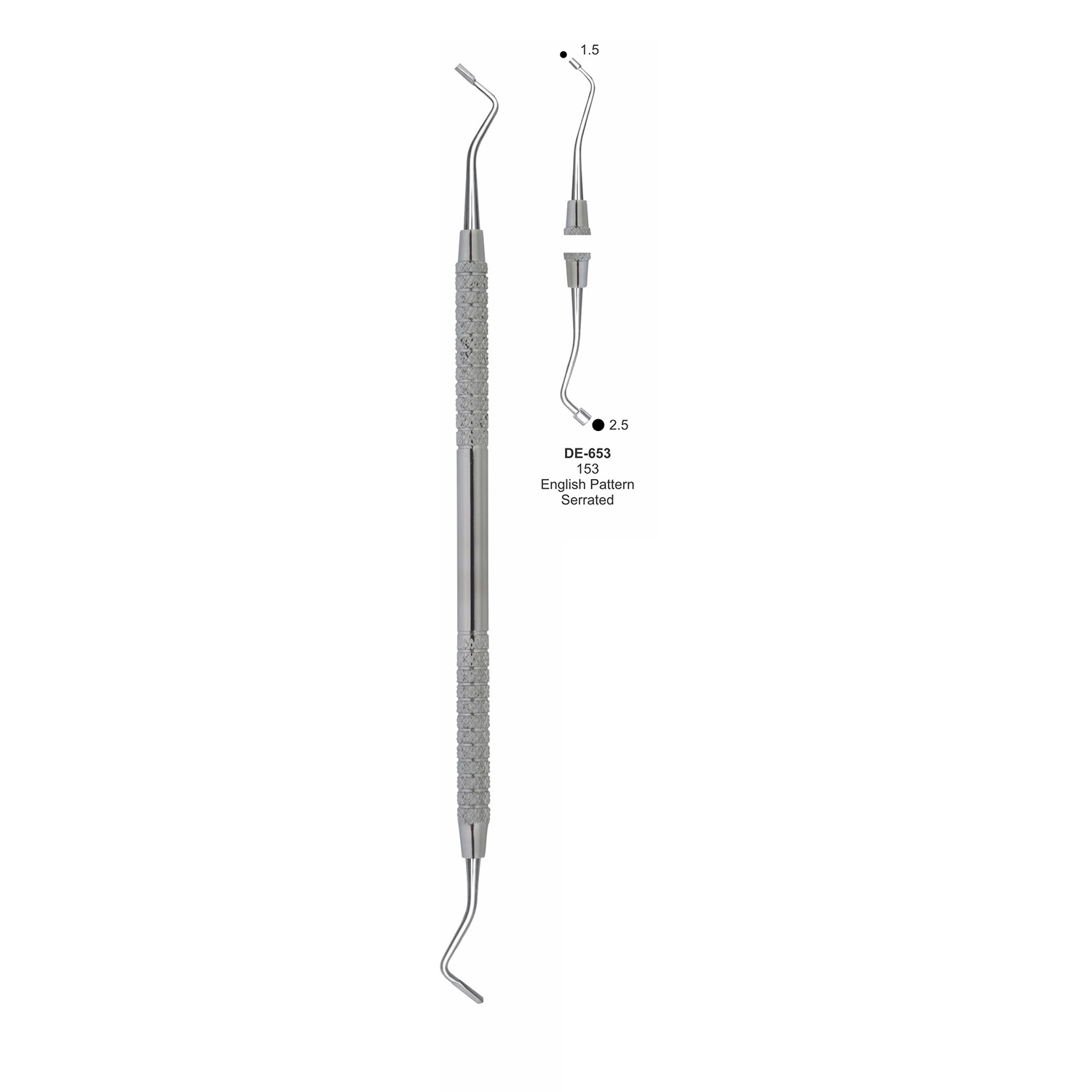Vulinstrument terugwerkend 153, 1,5/2,5 mm, Engels model, gekarteld